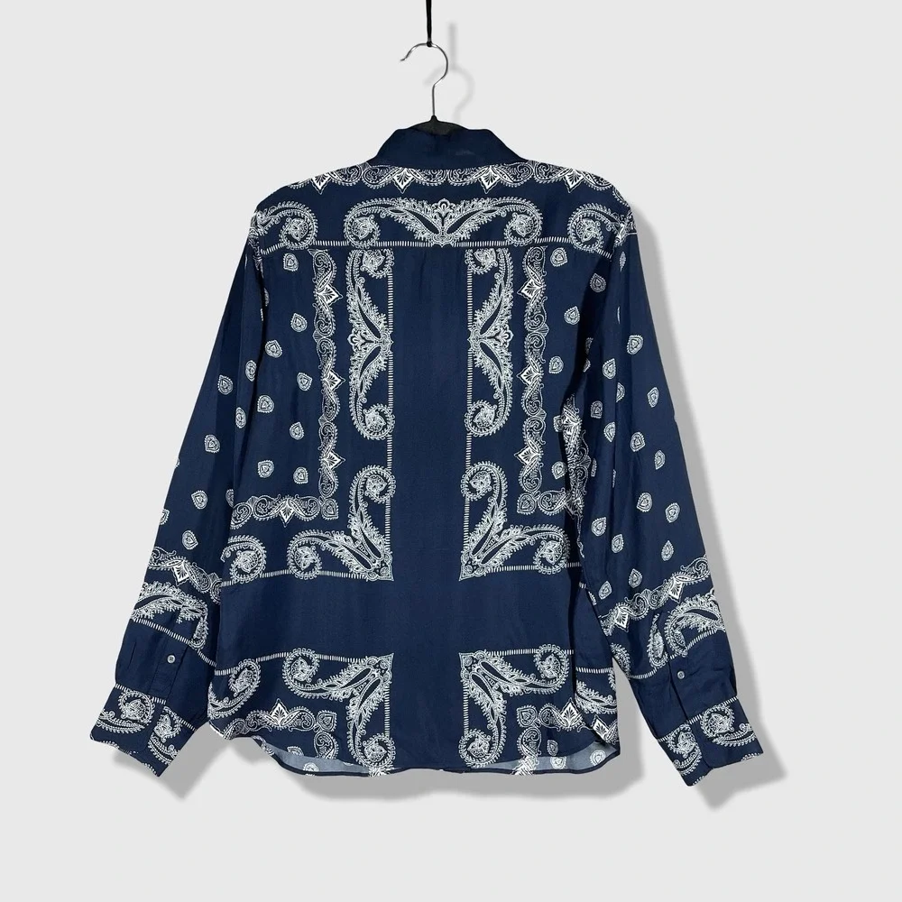 J. Crew Jules Classic Fit Button Down Women 6 Navy Blue Paisley Boho Western